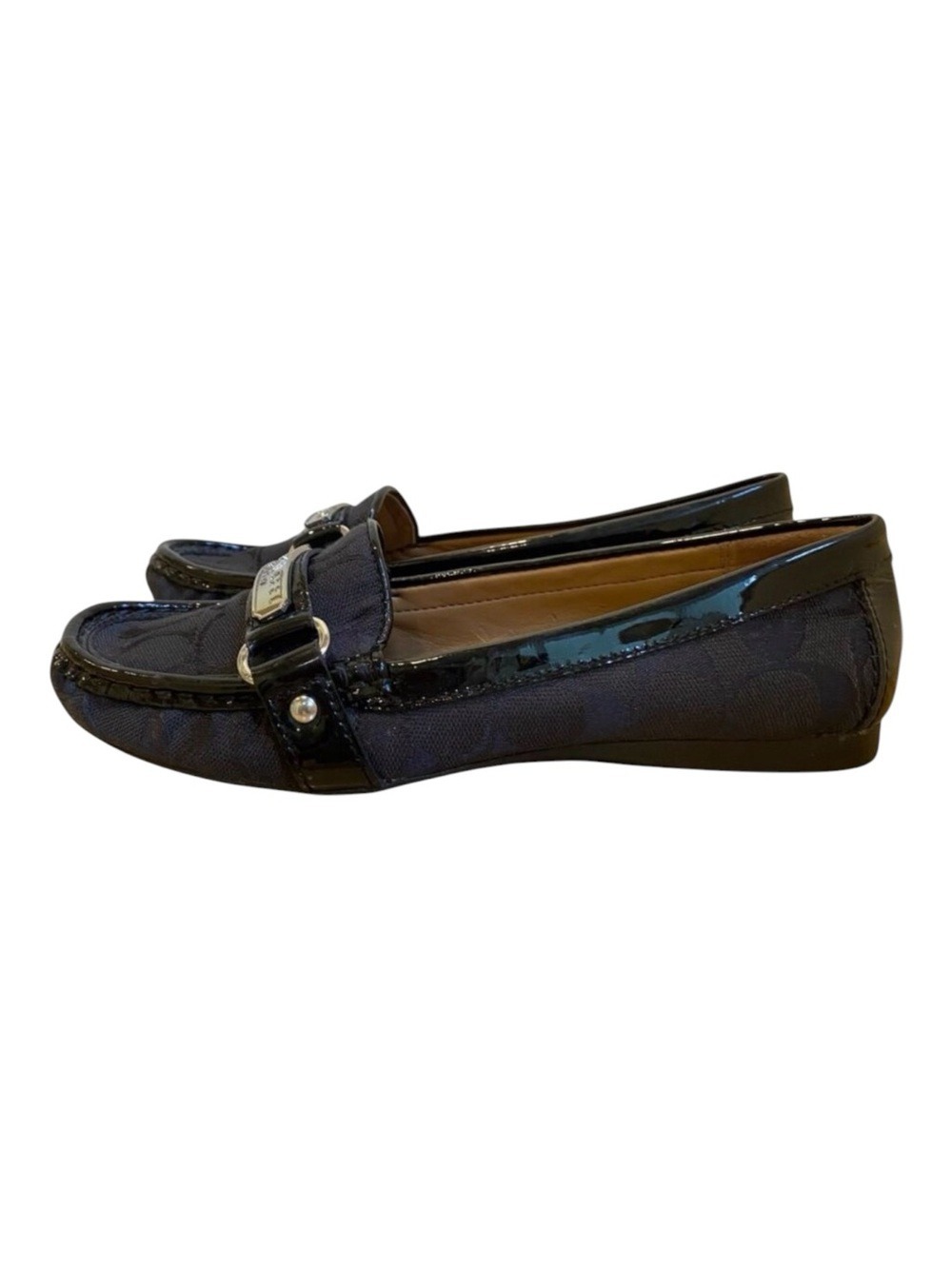 Coach Womens Felisha style Black Signature Canvas & Patent Leather Loafers Size